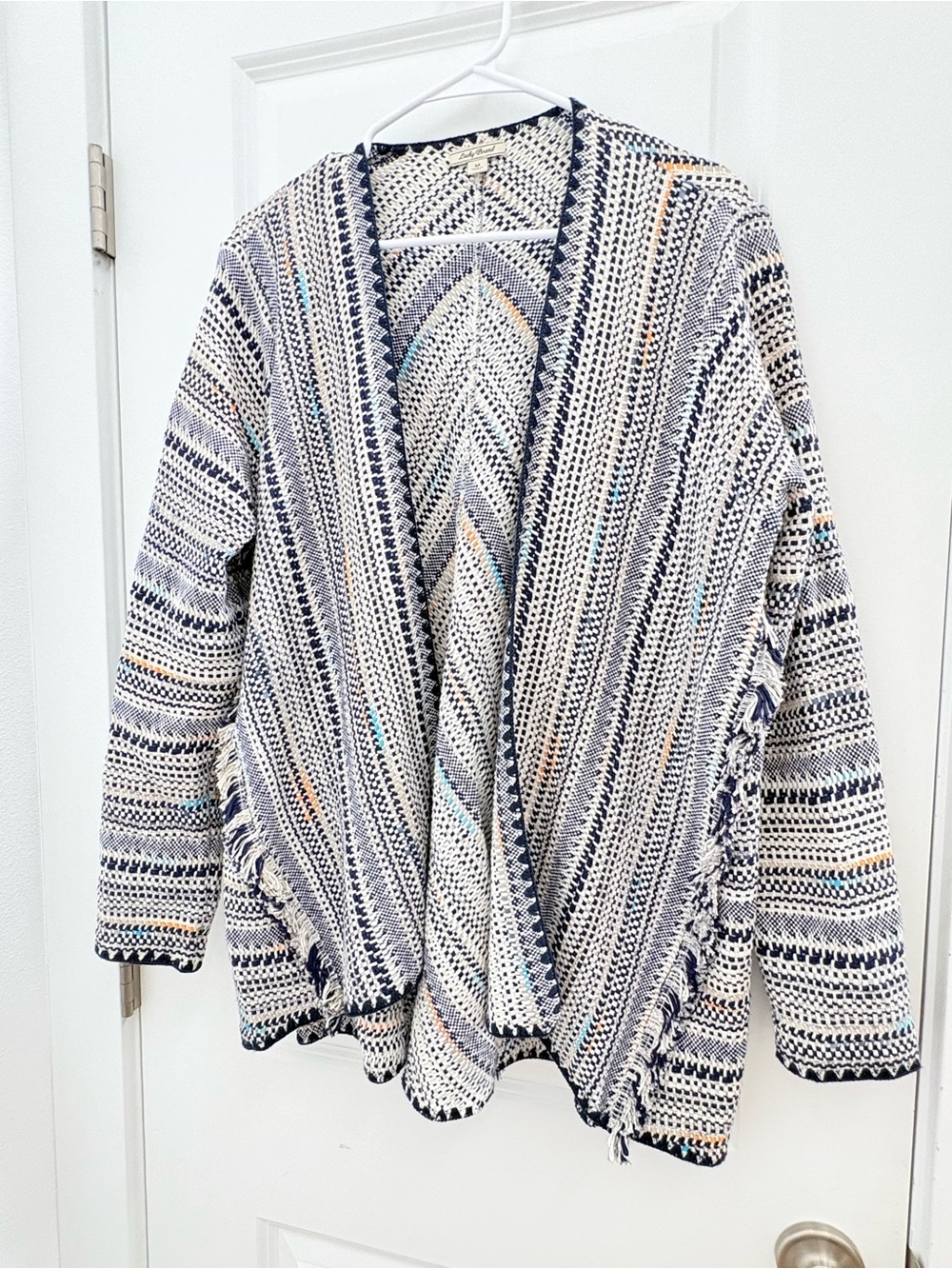 Lucky Brand Navy & Cream Striped Open-Front Cardigan